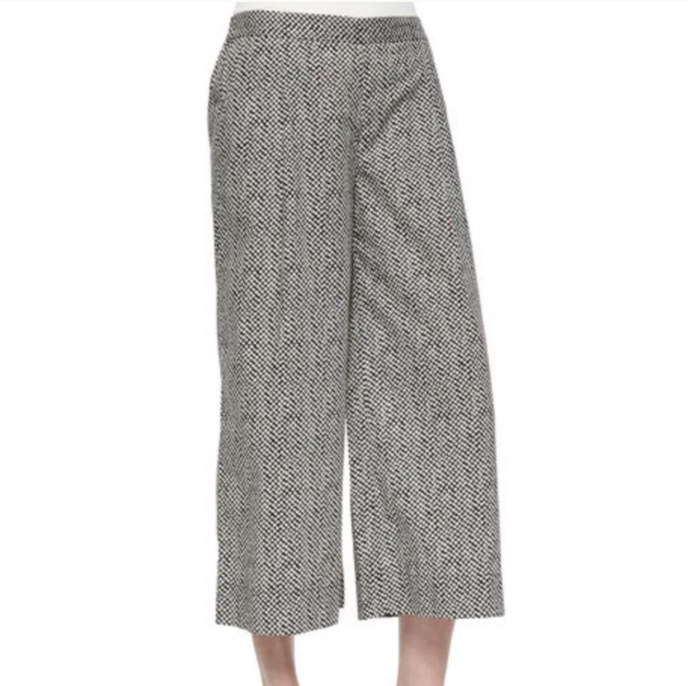 Eileen Fisher Organic Cotton Bandhini Print Wide Leg Cropped Pants S Lightweight